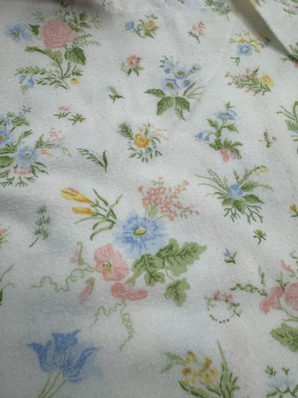 Vintage Sears & Roebuck Cotton Natural Blend Floral Flannel Twin Flat Sheet